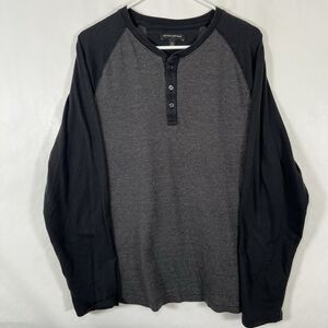 Banana Republic Long Sleeve Raglan Henley T Shirt Mens Size XL Black Gray
